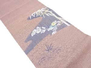 アンティーク　紗　すくい織　竹に菊模様織り出し袋帯（材料）